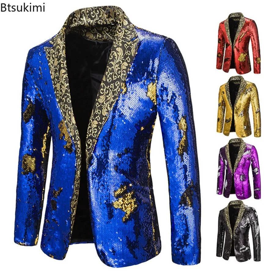 Men'S Grooming Club - Nova moda masculina blazer brilhante lantejoulas